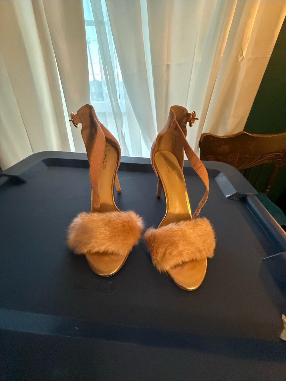 Aldo Tan Faux Fur Ankle Strap Heels